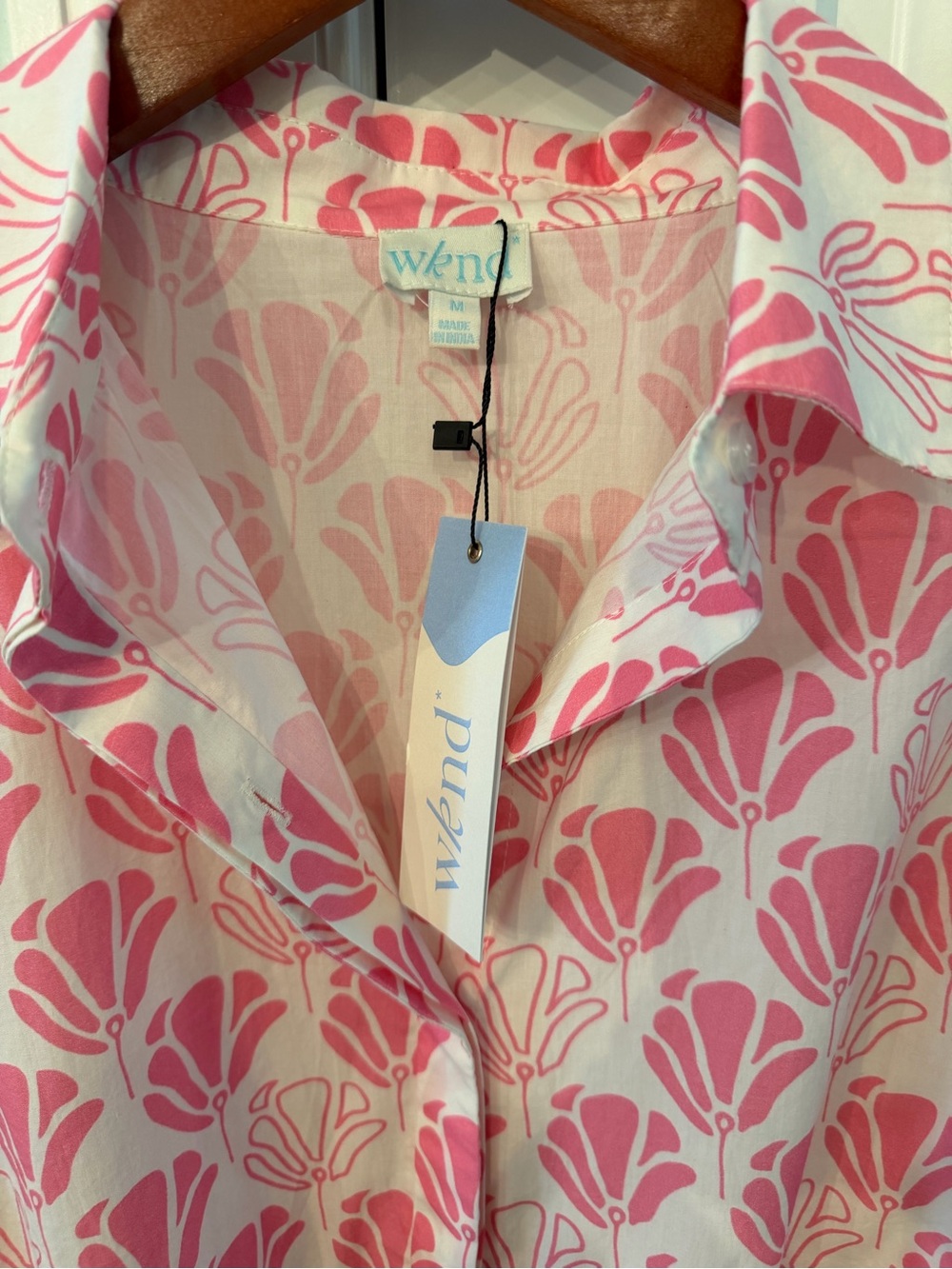 WKND The Frock It Dress Pink Shell Print Puff Sleeve Coastal Dress Medium - Picture 5 of 5